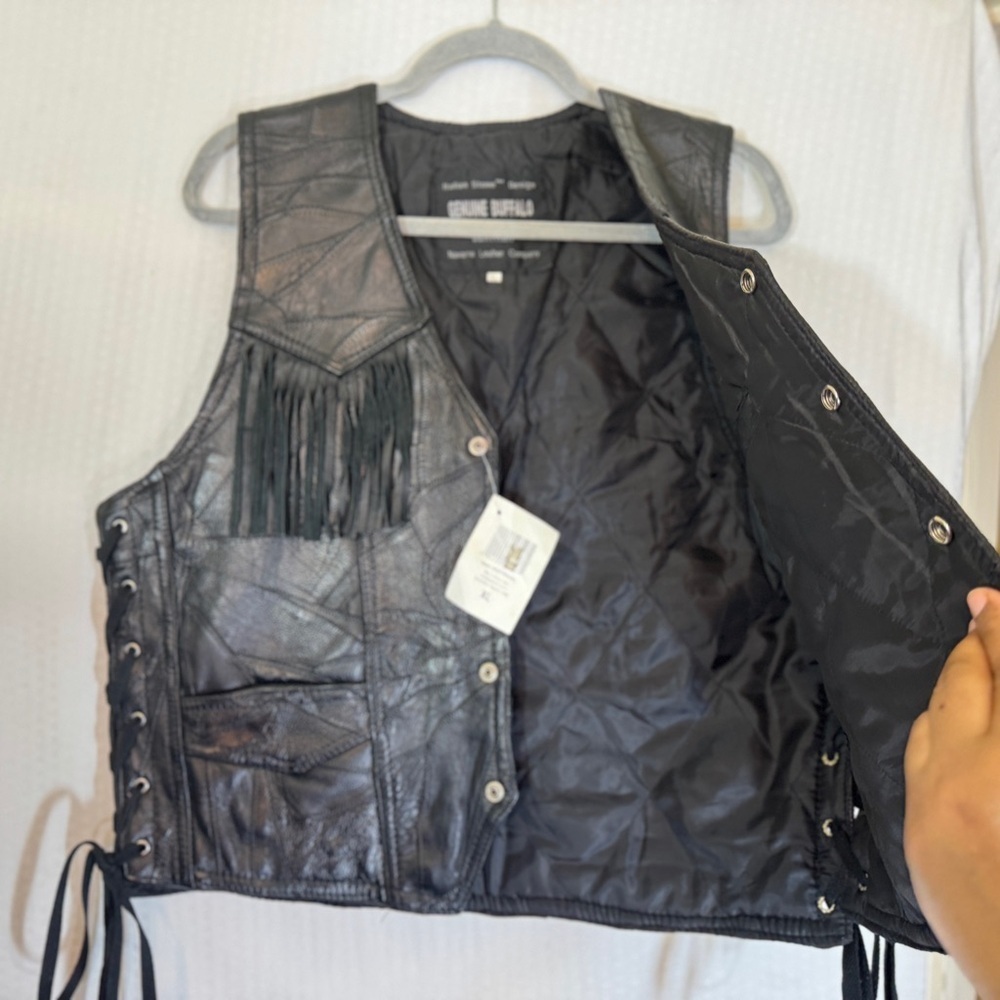 Vintage Navarre Genuine Buffalo Leather Fringe Vest XL – Italian Stone - Picture 6 of 17